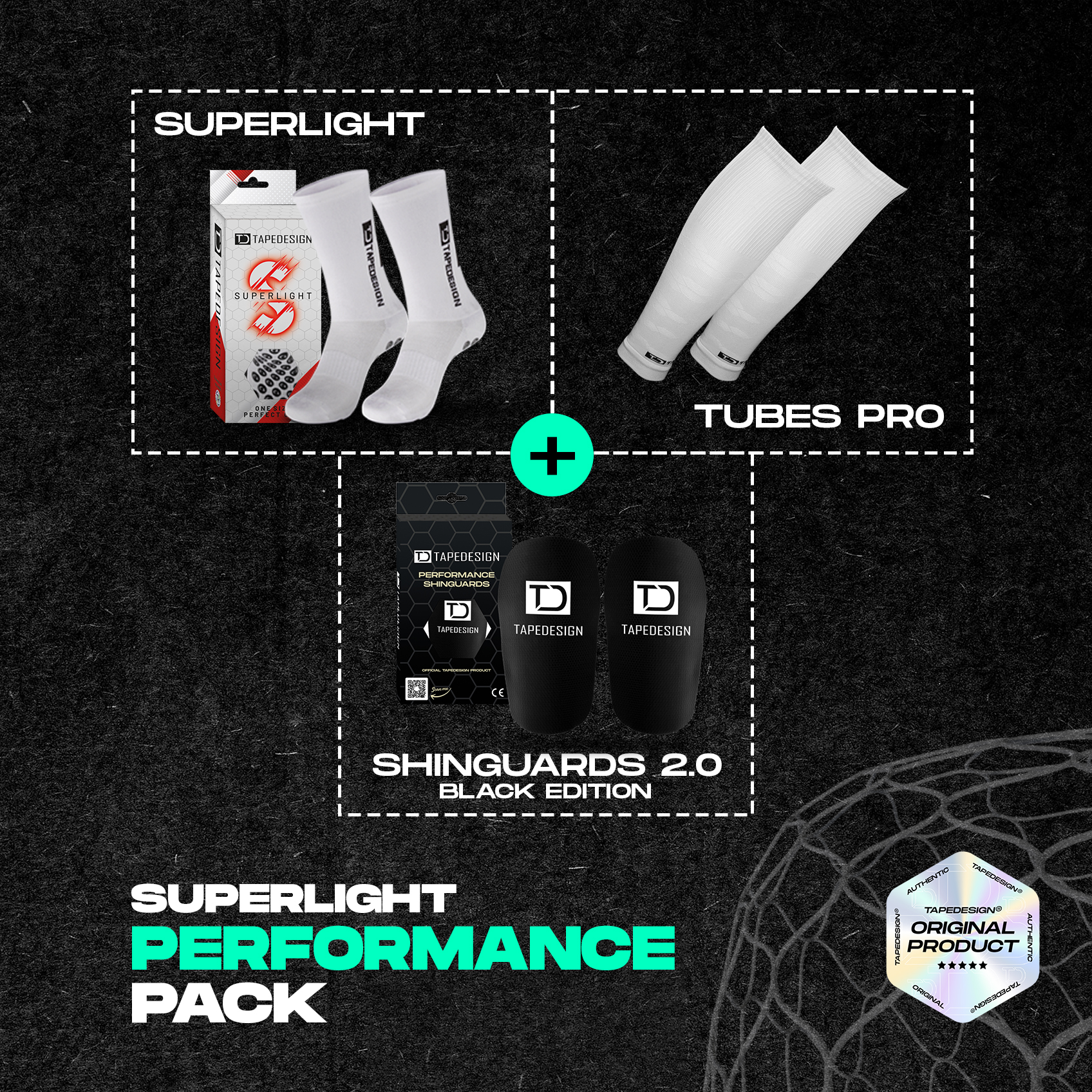 TAPEDESIGN® – Performance Pack (Tubes <b>PRO</b>, Shinguards 2.0 Black, Superlight Socks)